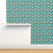 schnauzer summer sandcastles design summer dog fabric - turquoise