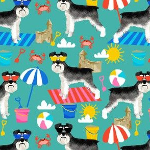 schnauzer summer sandcastles design summer dog fabric - turquoise