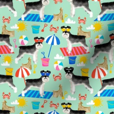 schnauzer summer sandcastles design summer dog fabric - mint