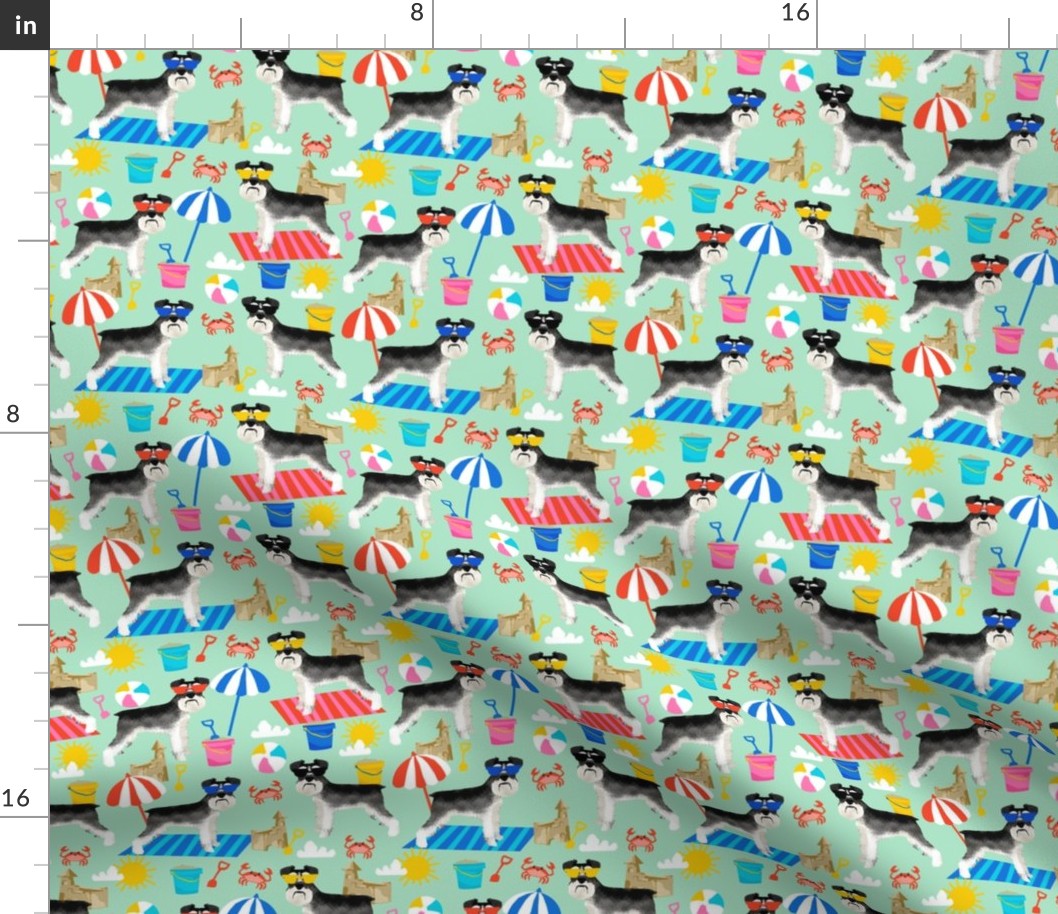 schnauzer summer sandcastles design summer dog fabric - mint