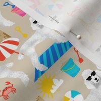 white poodle fabric sandcastles summer design beach fabric - sand