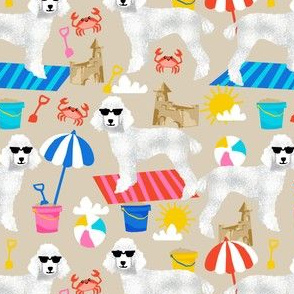 white poodle fabric sandcastles summer design beach fabric - sand