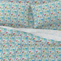 white poodle fabric sandcastles summer design beach fabric - light blue