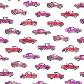 Girly Toy Cars in Watercolor on White