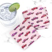 Girly Toy Cars in Watercolor on Pink