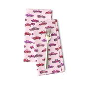 Girly Toy Cars in Watercolor on Pink