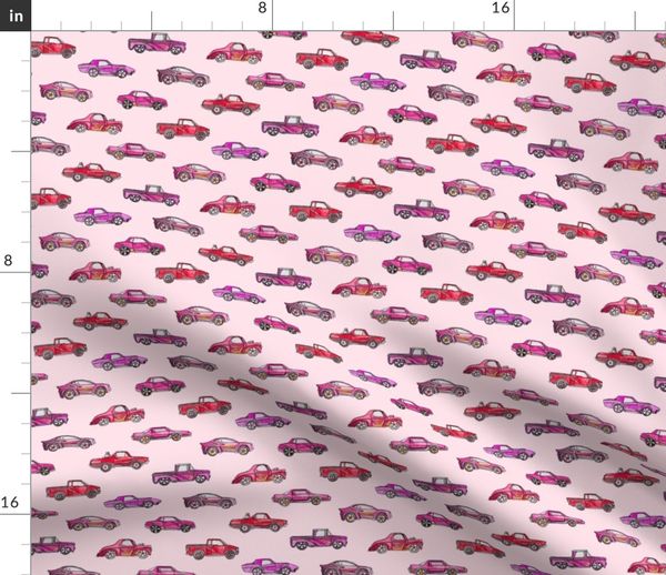 Download Girly Toy Cars in Watercolor on Pink - Spoonflower