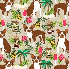 boston terrier fabric summer islands tiki designs