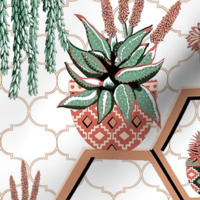Moroccan Tile garden,  inspired by Moroccan Riad gardens, Marrakesh Garden succulents // Marrakech succulent fabric // cacti, western, Succulent flowers, succulent floral