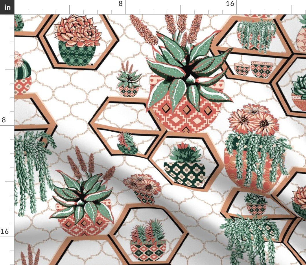 Moroccan Tile garden,  inspired by Moroccan Riad gardens, Marrakesh Garden succulents // Marrakech succulent fabric // cacti, western, Succulent flowers, succulent floral