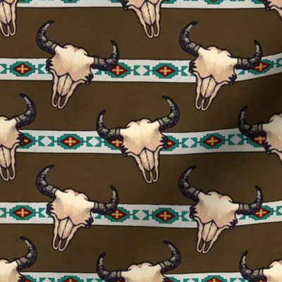 Bison Skulls Dark Brown Stripe