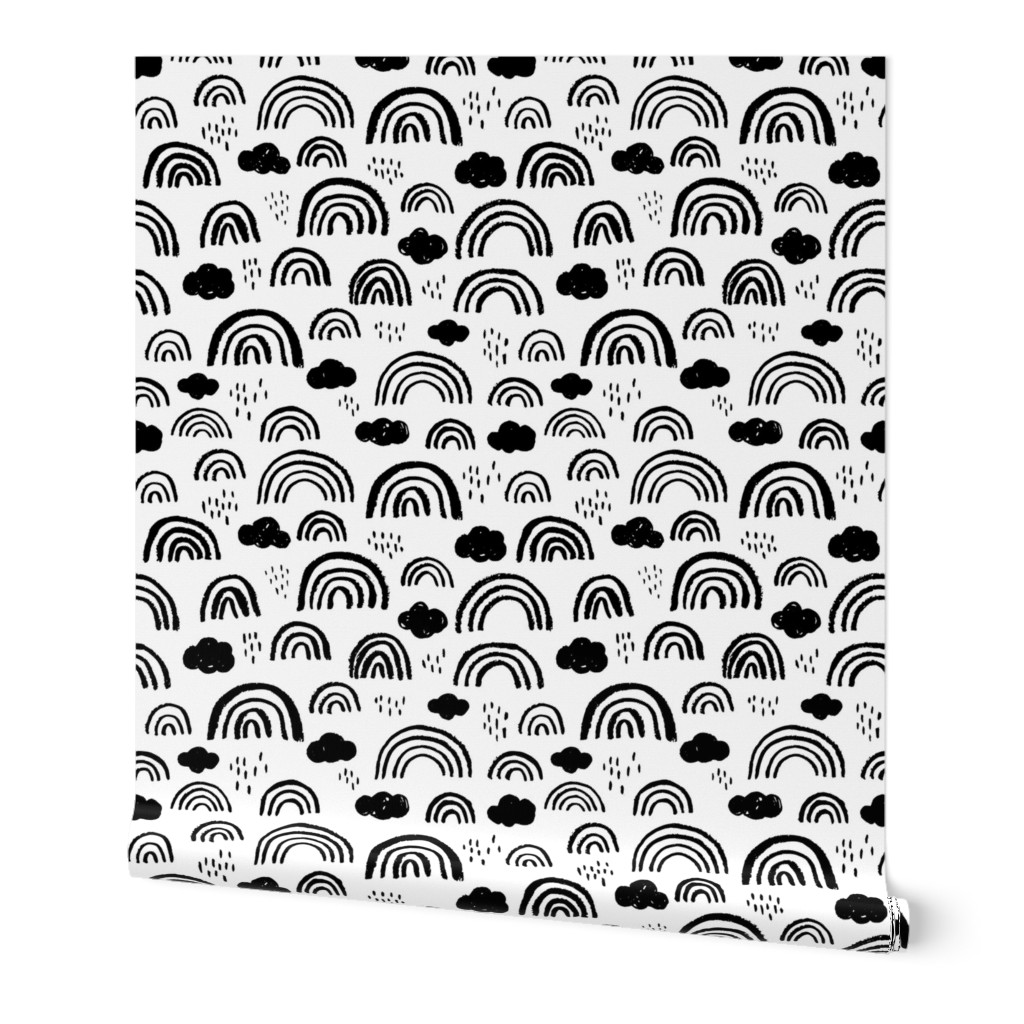 Black and white Scandinavian abstract rainbow clouds happy rain sky gender neutral