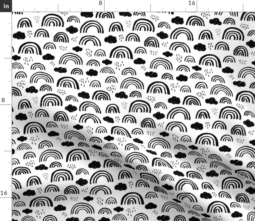 Black and white Scandinavian abstract rainbow clouds happy rain sky gender neutral