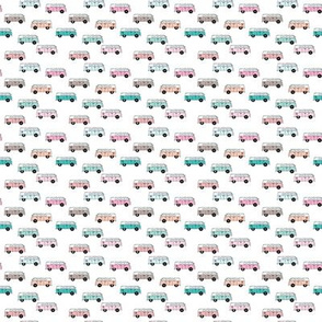 Cute vintage summer hippie van in blue coral mint and pink illustration pattern for kids girls version XXS