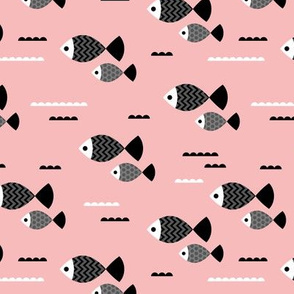 Cool geometric Scandinavian style fish ocean marine design smokey pink