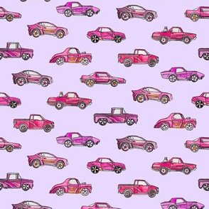 Girly Toy Cars in Watercolor on Purple