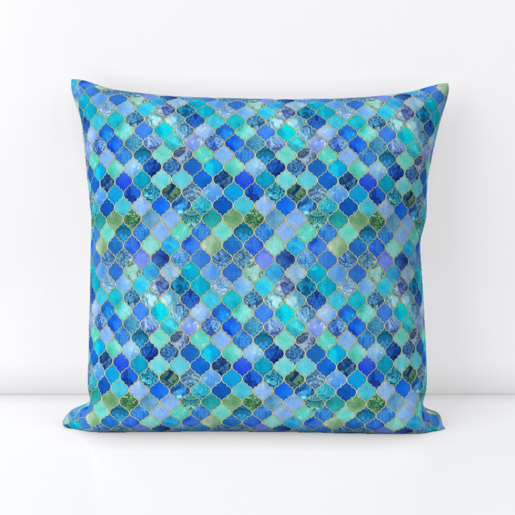 Cobalt Blue and Aqua Decorative Moroccan with Gold Tiny Print