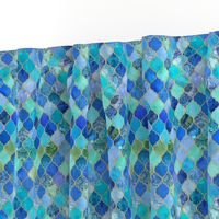 Cobalt Blue and Aqua Decorative Moroccan with Gold Tiny Print