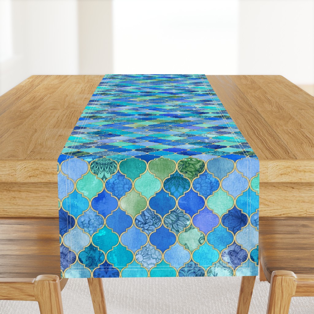 Cobalt Blue and Aqua Decorative Moroccan Tiles with Gold