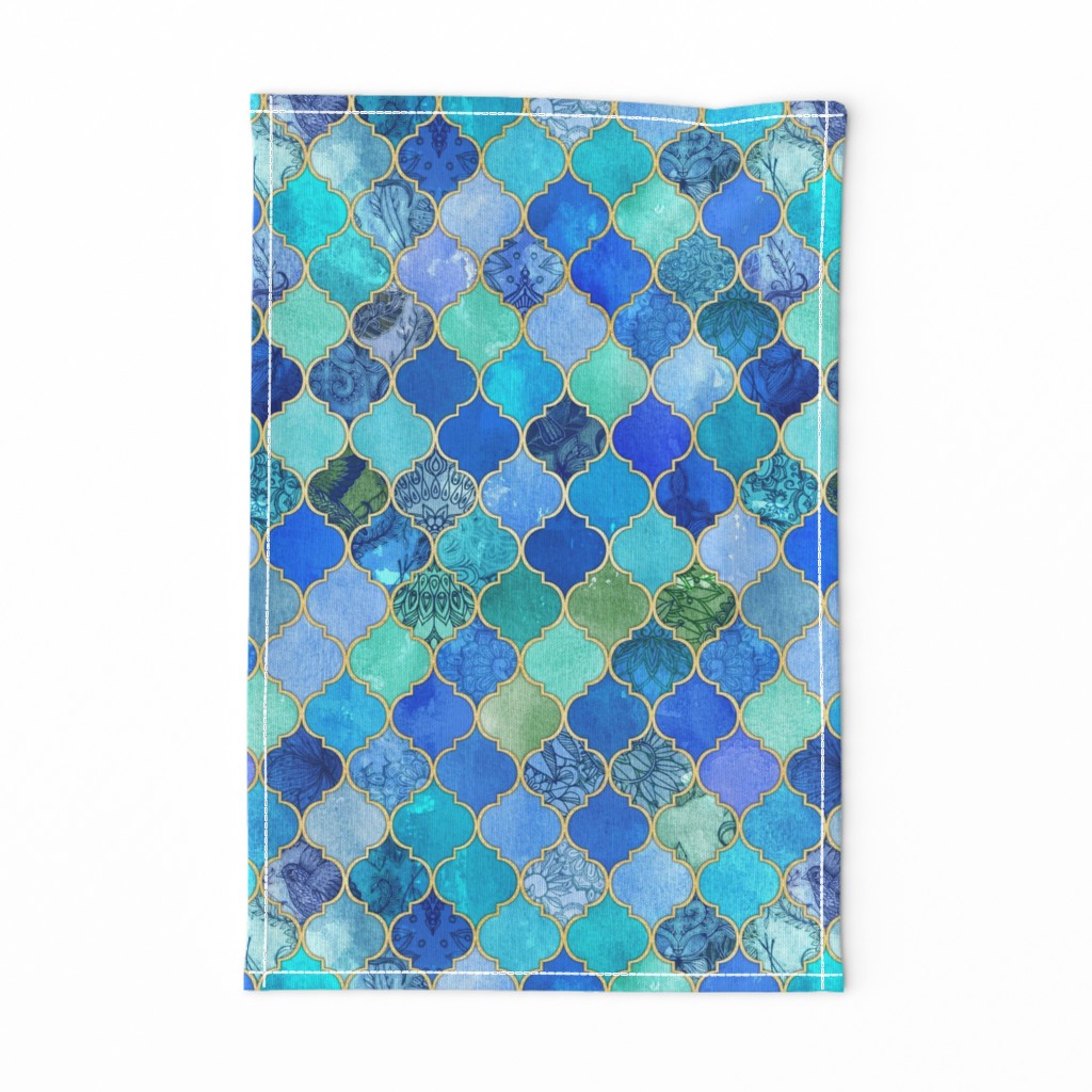 Cobalt Blue and Aqua Decorative Moroccan Tiles with Gold