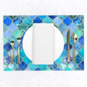 Cobalt Blue and Aqua Decorative Moroccan Tiles with Gold