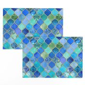 Cobalt Blue and Aqua Decorative Moroccan Tiles with Gold