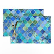 Cobalt Blue and Aqua Decorative Moroccan Tiles with Gold