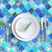 Cobalt Blue and Aqua Decorative Moroccan Tiles with Gold