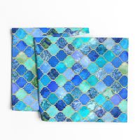 Cobalt Blue and Aqua Decorative Moroccan Tiles with Gold