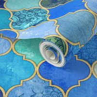 Cobalt Blue and Aqua Decorative Moroccan Tiles with Gold