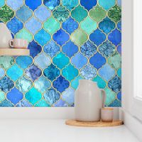 Cobalt Blue and Aqua Decorative Moroccan Tiles with Gold