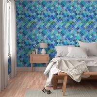 Cobalt Blue and Aqua Decorative Moroccan Tiles with Gold