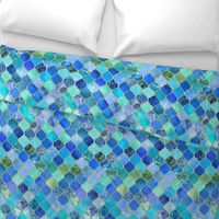 Cobalt Blue and Aqua Decorative Moroccan Tiles with Gold