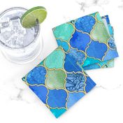 Cobalt Blue and Aqua Decorative Moroccan Tiles with Gold