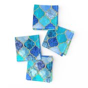 Cobalt Blue and Aqua Decorative Moroccan Tiles with Gold