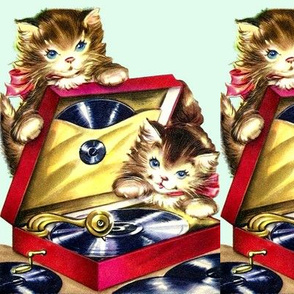 cats kittens vinyl records turntables record players music vintage retro kitsch 