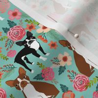 boston terrier floral fabric cute dogs design