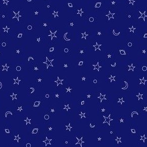 Ditsy Space Print - white on blue