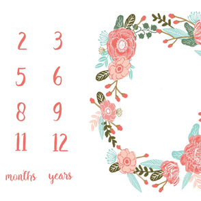  54" X 36"  - milestone floral wreath baby blanket photo prop cute baby gift