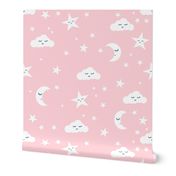 moon and stars fabric nursery baby design - pastel pink