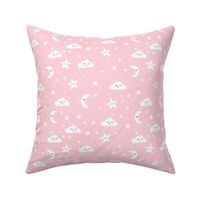 moon and stars fabric nursery baby design - pastel pink