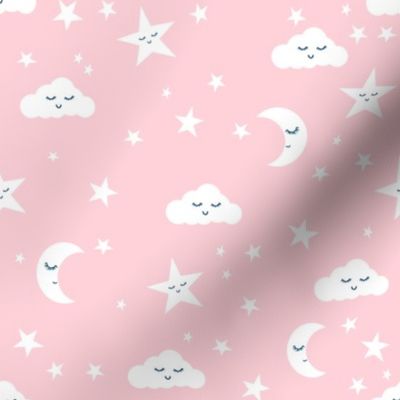 moon and stars fabric nursery baby design - pastel pink