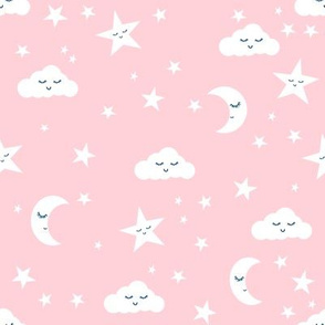 moon and stars fabric nursery baby design - pastel pink