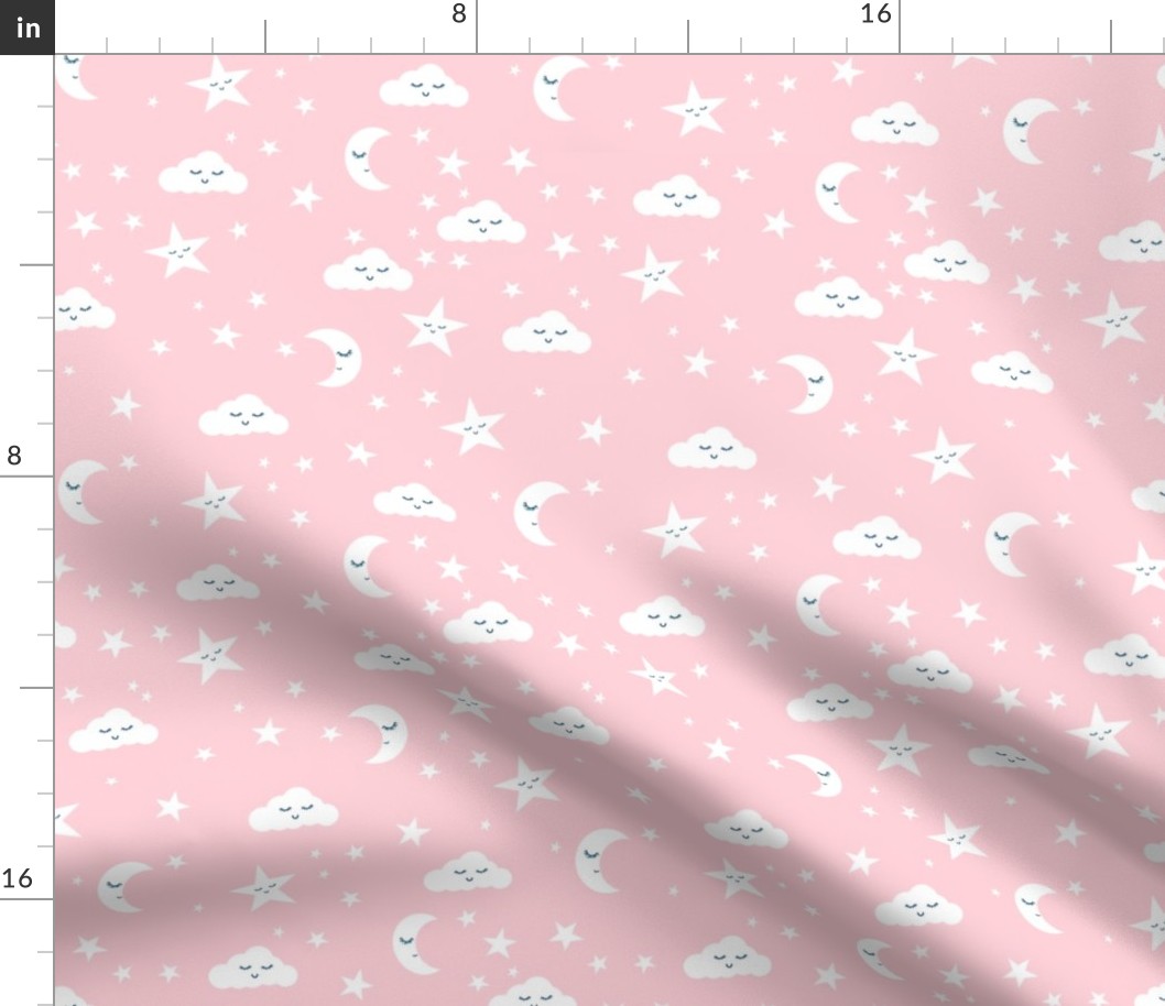 moon and stars fabric nursery baby design - pastel pink