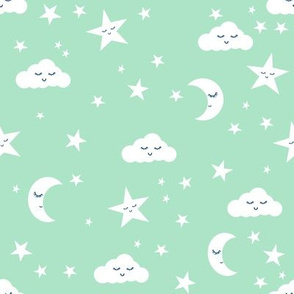 moon and stars fabric nursery baby design - mint