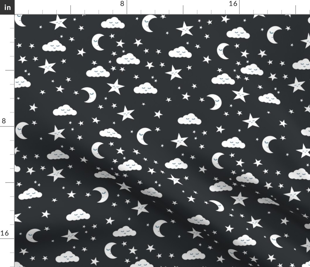 moon and stars fabric sweet baby nursery fabric - charcoal