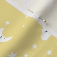 moon and stars fabric sweet baby nursery fabric - pastel yellow