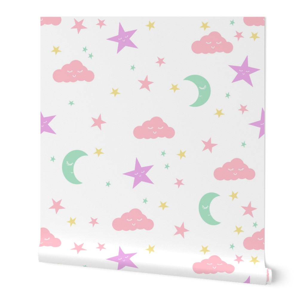 moon and stars fabric sweet baby nursery fabric - pastel