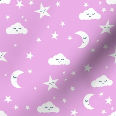 moon and stars fabric sweet baby nursery fabric - bright purple