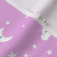 moon and stars fabric sweet baby nursery fabric - bright purple